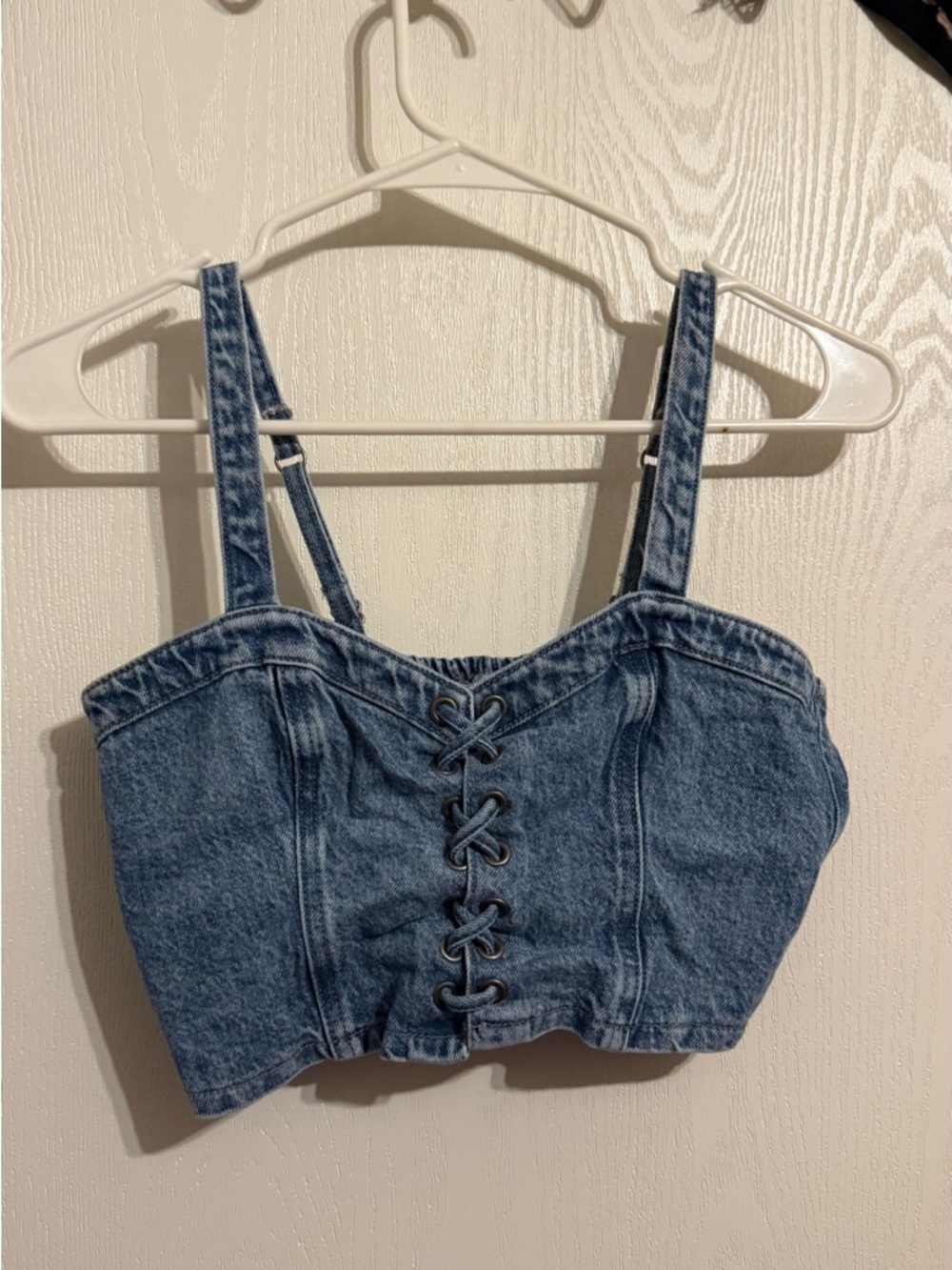 Denim Lace-Up Crop Top - Medium Blue